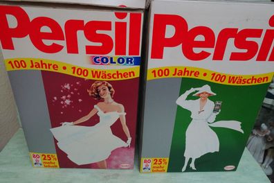 alte Persil 100 Jahre 100 Wäschen Dosen Boxen Packungen weiße Dame "grün / rot "