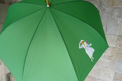 älterer Henkel weiße Dame Persil Regenschirm Stockschirm "grün "