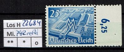 Los H22684: Deutsches Reich Mi. 742 * * Rand rechts