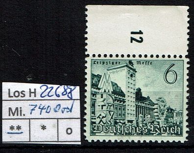 Los H22688: Deutsches Reich Mi. 740 * * Rand oben