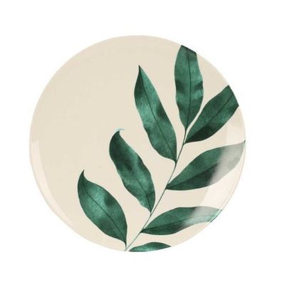 Platte Essteller Blatt grün weiß Porzellan 27 cm Speiseteller Dekoteller Teller Deko