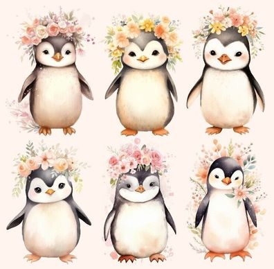 Bügelbild Bügelmotiv Pinguin Blumen floral Tier Mädchen verschiedene Größen