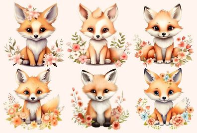 Bügelbild Bügelmotiv Fuchs Blumen floral Wald Tier Mädchen verschiedene Größen