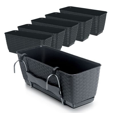 Geländer Blumen Kasten m. Halterung 40cm 6er Set - Kunststoff Balkon Pflanz Topf