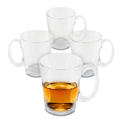 Teeglas 4 Stück 300ml - Teegläser mit Henkel - Glasbecher Trinkglas Kaffee Glas