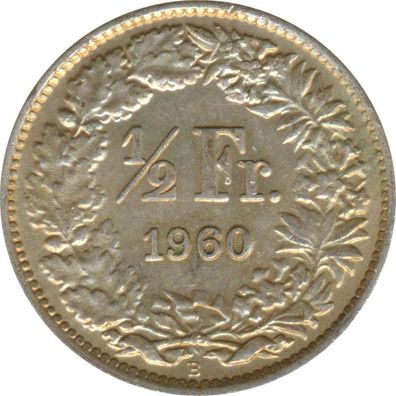 Schweiz 1/2 Franken 1960 B Stehende Helvetia Silber*