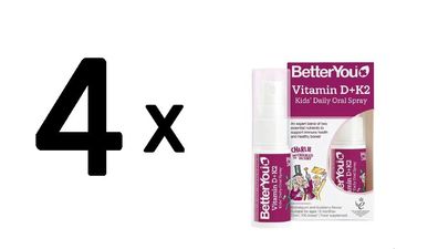 4 x Vitamin D + K2 Kid's Daily Oral Spray, Bubblegum & Blueberry - 15 ml.