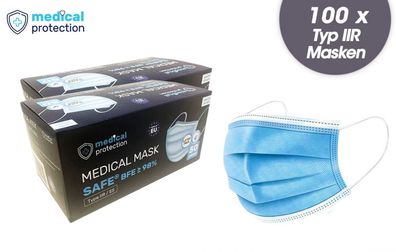 100x Medical Protection Typ IIR ES - BFE ?98% Medizinische OP-Atemschutzmasken 3-lagi