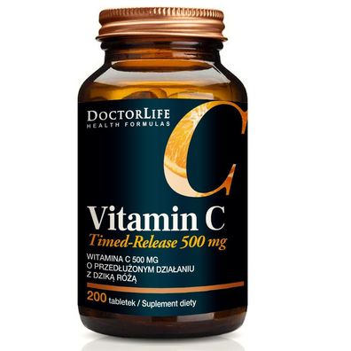 Vitamin C 500mg Timed-Release mit Hagebutte, 200 Stk.