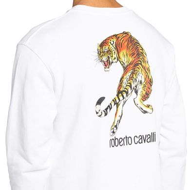 Roberto Cavalli Herren Sweatshirt RC Logo Tiger-Print Logo in Weiß Sweater XL