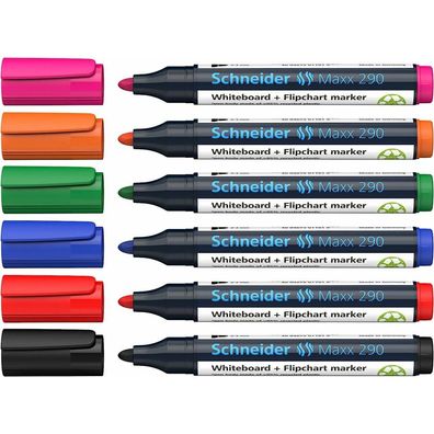 6 Schneider Maxx 290 Whiteboard- und Flipchart-Marker farbsortiert 2,0 - 3,0 mm