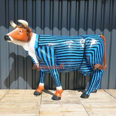 Kuh Figur lebensgroß Kunstbemahlung Pop Art Moderne Anzug Werbefigur Deko Büro