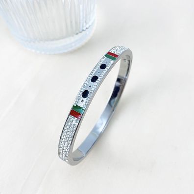 The Same Red And Green Diamond-Encrusted Titanium Steel Rose Gold Bracelet Joker