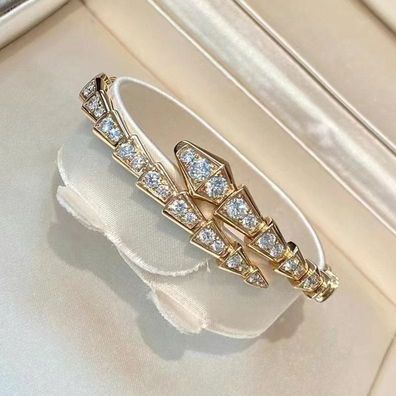 Thick Gold High Version Spring Full Diamond Snake Bracelet Women 18 Rose Gold