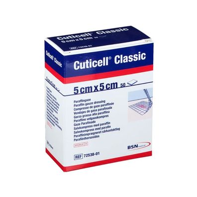 Cuticell Classic, Salbenkompresse mit Paraffin, steril, 5 : 5 cm, | Packung (50 Kompr