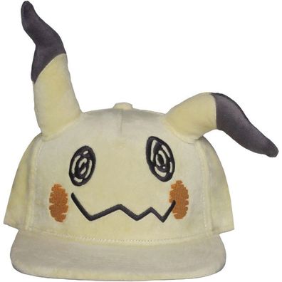 Mimigma Plüsch Cap - Pokemon Snapback Kappe in Beige mit Mimikyu Gesicht Motiv