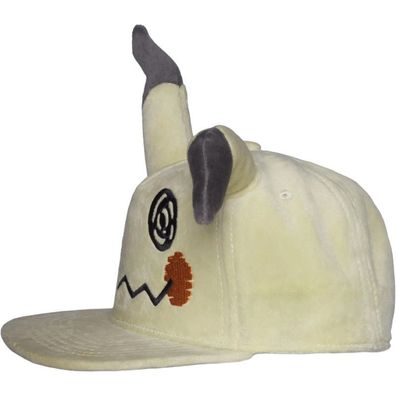 Mimikyu Plüsch Cap - Pokemon Snapback Kappe in Beige mit Mimigma Gesicht Motiv