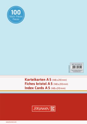 Brunnen 10-2250030 Karteikarten Karteikarton 180 g/ m² A5 quer unliniert blau