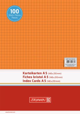 Brunnen 10-2250240 Karteikarten Karteikarton 180 g/ m² A5 quer kariert orange