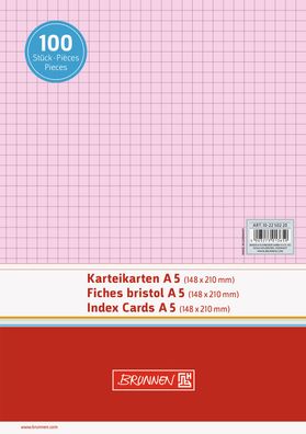 Brunnen 10-2250220 Karteikarten Karteikarton 180 g/ m² A5 quer kariert rot rosa