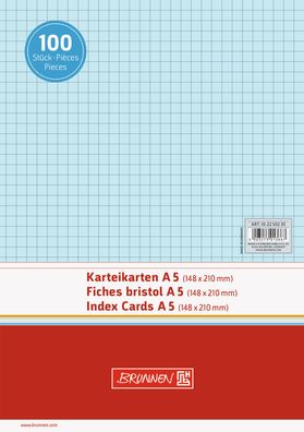 Brunnen 10-2250230 Karteikarten Karteikarton 180 g/ m² A5 quer kariert blau