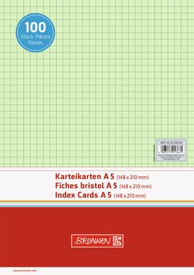 Brunnen 10-2250250 Karteikarten Karteikarton 180 g/ m² A5 quer kariert grün