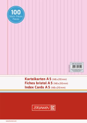 Brunnen 10-2250120 Karteikarten Karteikarton 180 g/ m² A5 quer liniert rot rosa