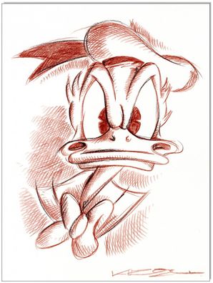 Klausewitz: Original Rötelzeichnung : Donald Duck Angry Donald / 24x32 cm