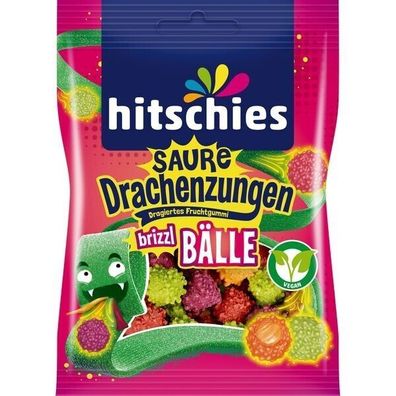 Hitschler Hitschies Saure Drachenzungen brizzl Bälle Fruchtgummi 12x100 g Beutel