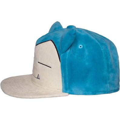 Snorlax Plüsch Cap - Pokemon Snapback Kappe in Türkisblau mit Relaxo Gesicht Motiv