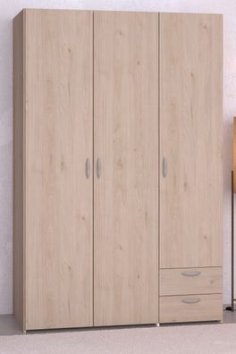 Kleiderschrank Schrank 3-türig Eiche Drehtüren mit 2x Schubkasten Parisot Daily 120cm