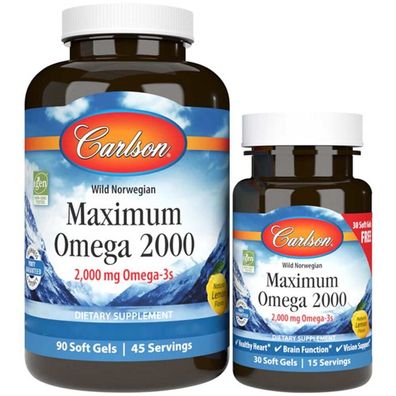 Carlson Labs, Maximum Omega 2000, 2000mg, 90 + 30 Weichkapseln