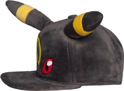 Umbreon Plüsch Cap - Pokemon Snapback Kappe in Schwarz mit Nachtara Gesicht Motiv