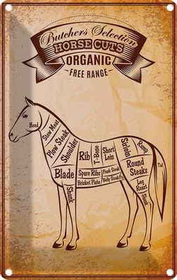Blechschild 20x30 cm - Pferd Horse Cuts Organic Metzgerei