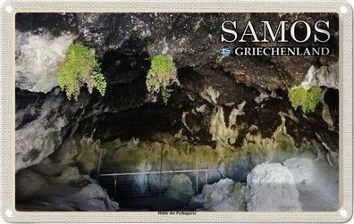 Blechschild 20x30 cm - Samos Griechenland Höhle Des Pythagoras