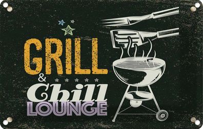 Blechschild 20x30 cm - Grill & Chill Lounge 5 Sterne