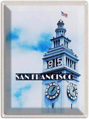 Blechschild 30x40 cm - San Francisco Gebäude Usa Flagge Turm