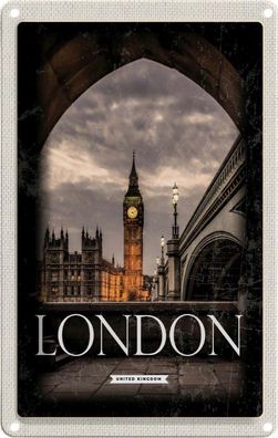 Blechschild 20x30 cm - London Uk Big Ben Nacht Retro