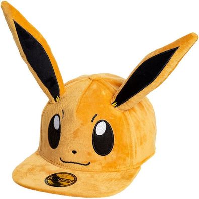 Evoli Plüsch Cap - Pokemon Snapback Kappe in Braun mit Eevee Gesicht Motiv