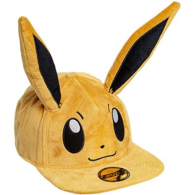 Eevee Plüsch Cap - Pokemon Snapback Kappe in Braun mit Evoli Gesicht Motiv