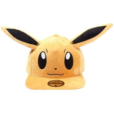 Eevee Plüsch Cap - Nintendo Pokemon Snapback Kappe in Braun mit Evoli Gesicht Motiv