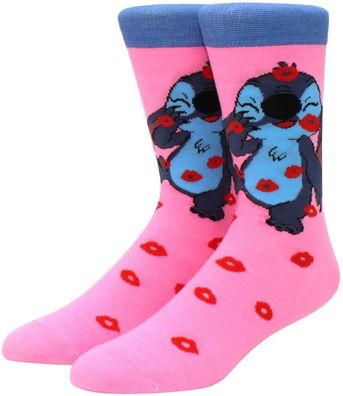 Stitch in Love Rosa Lustige Socken - Lilo & Stitch 360° Disney Hero Motiv-Socken