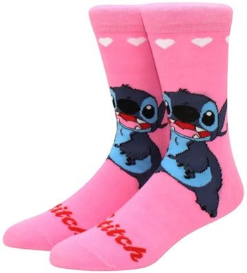 Rosa Stitch Herzen Lustige Motivsocken - Lilo & Stitch 360° Disney Hero Motiv-Socken