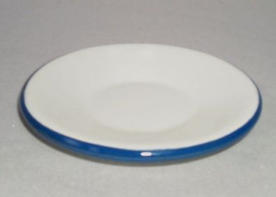 Mocca Untertasse, Kleiner Teller, Teebeutelteller Emaille Weiß blau 10 cm