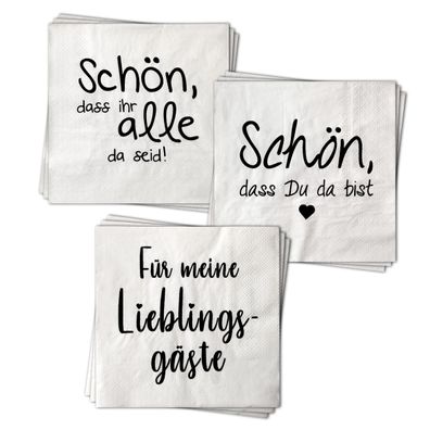 Papier Servietten 60 Stück 3 Motive - Gastfreundschaft - Tisch Deko Geburtstag