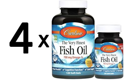 4 x The Very Finest Fish Oil, 700mg Natural Lemon - 120 + 30 softgels