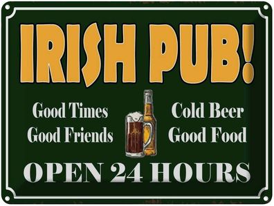Blechschild 30x40 cm - Irish Pub Gold Beer Open 24