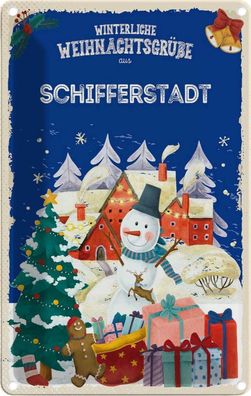 vianmo Blechschild 20x30 cm Weihnachtsgrüße aus Schifferstadt