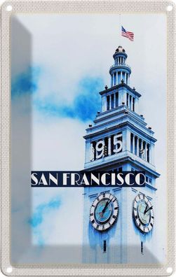 Blechschild 20x30 cm - San Francisco Gebäude Usa Flagge Turm