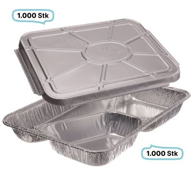 SET: Alu-Schale + Deckel, Menüschale, 760- 930 ml, rechteckig, 1000 Stk, 22,7 x 17,7